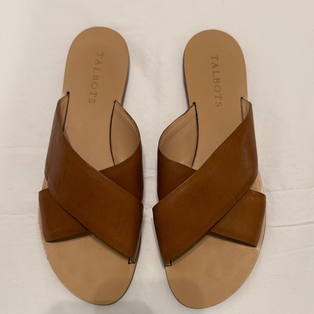 Talbots Tan Leather Crisscross Sandals Sz 8